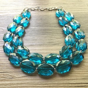 Teal Big Beaded Statement Necklace, beaded jewelry, blue jewelry, teal beaded necklace, turquoise jewelry, blue necklace, chunky beaded bib
