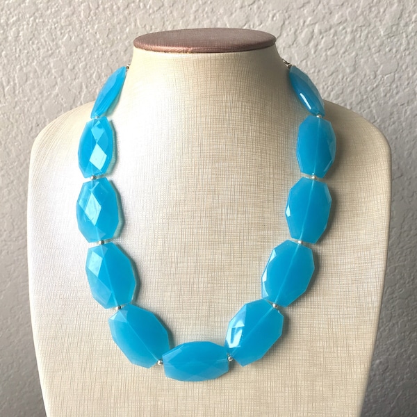 Single Strand Light Blue Big Beaded Statement Necklace, blue Jewelry set, blue beaded necklace, blue beaded necklace, bridesmaid necklace