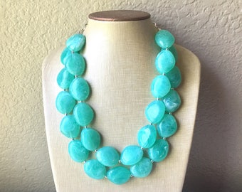 Mint Green Chunky Statement Ketting, Grote kralen sieraden, Double Strand Statement Ketting, Bib ketting, groene bruidsmeisje bruiloft, praliné