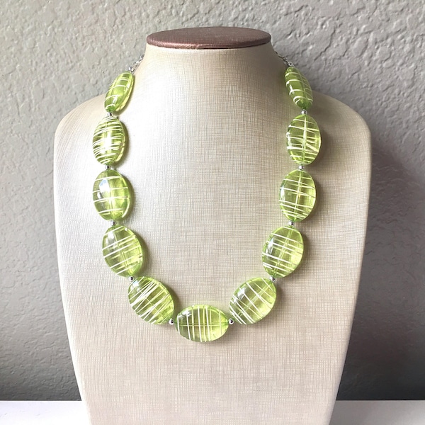 Lime Green statement necklace, chunky light green necklace, single strand necklace, lime green jewelry, beaded jewelry, bridesmaid necklace