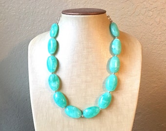Mint statement ketting, dikke ketting met enkele streng, mintgroene sieraden, lentesieraden, groene ketting, mintgroene kralenketting