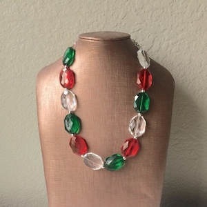 Christmas Necklace, Red, White, Green, Mrs. Claus Holiday Jewelry, Christmas Jewelry, Red Green Jewelry, Christmas Gift Christmas Present