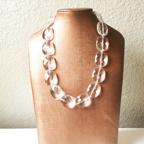Single Strand Clear Crystal Statement Necklace, Bib necklace, everyday necklace, beaded necklace, bridesmaid necklace, translucent necklace