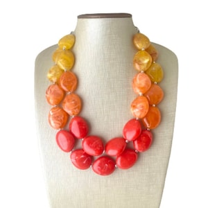 Fall ombré Colors Chunky Statement Necklace, Big beaded jewelry, statement chunky red orange yellow jewelry, beaded jewelry, big beaded image 1