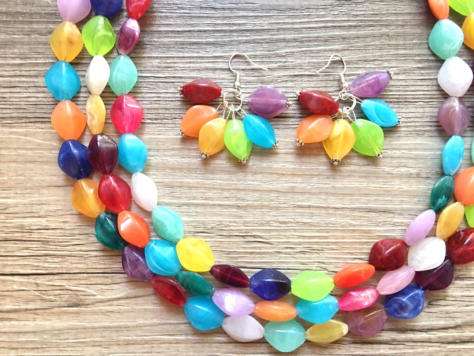 Multi-color RAINBOW Beaded Necklace, Bright Colorful Statement Necklace ...