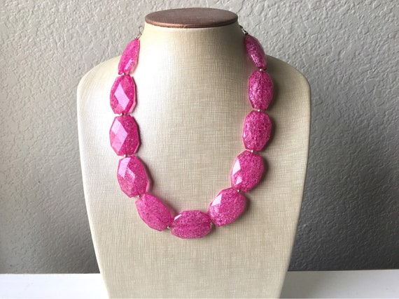Dark Pink Single Strand Big Beaded Statement Necklace, pink Jewelry set,  pink earrings, pink beaded necklace, bridesmaid necklace, magenta