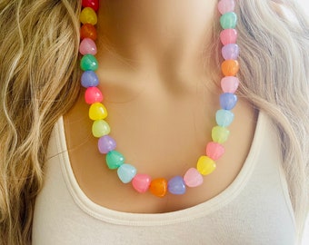 Summer Gumdrops Rainbow Statement Necklace, colorful chunky jewelry, single strand pride chunky beaded necklace, bubble necklace