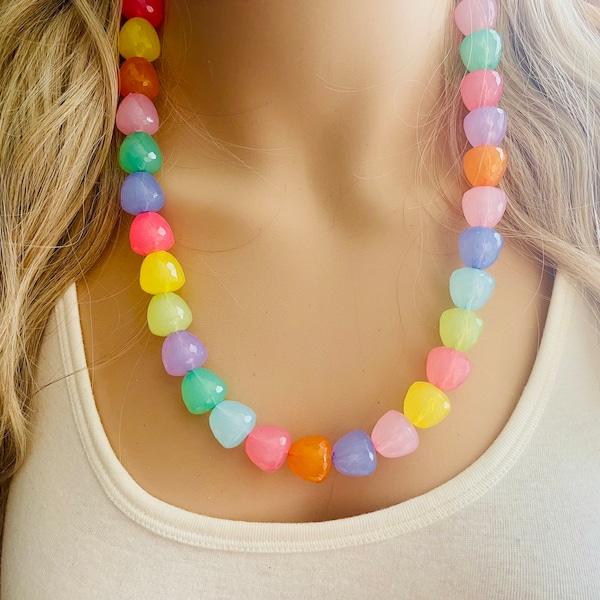 Summer Gumdrops Rainbow Statement Necklace, colorful chunky jewelry, single strand pride chunky beaded necklace, bubble necklace