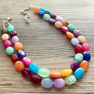 Colorful Gem Statement Necklace, Chunky Beaded Necklace, colorful Jewelry, rainbow necklace, multi color Necklace, beaded necklace jewelry