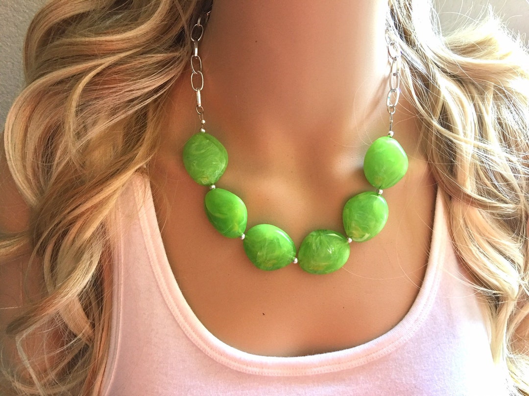 Lime Green Statement Necklace & Earring Set, Lime Jewelry, Your Choice