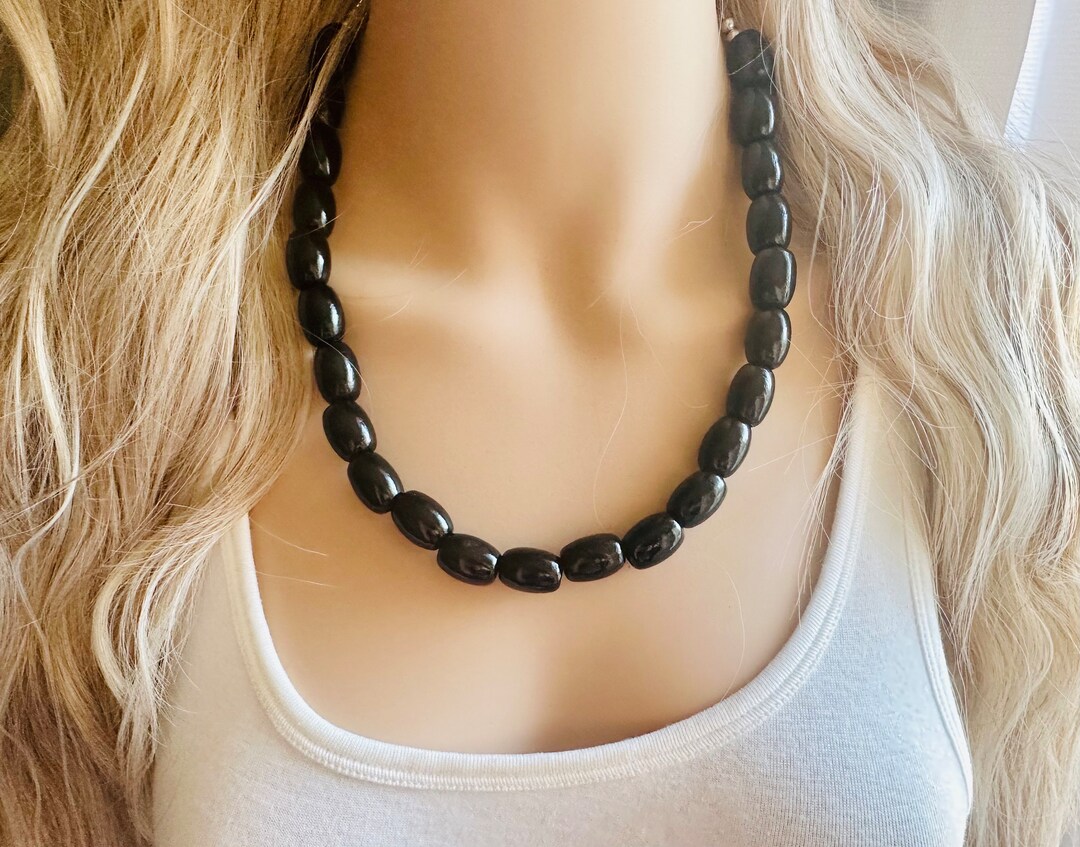 Buy Black Wood Necklace, Single Strand Jewelry, Big Beaded Chunky Statement  Black Necklace, Drop Black Bridesmaid Wedding Earrings Geometric Online 