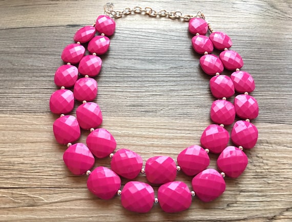 Chunky Pink Runway Necklace Two Strands Big Bold Pink Geometric Statement  Beads | eBay