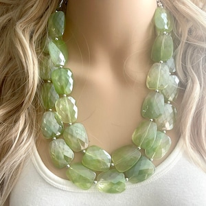 Green & Clear Necklace, double strand jewelry, big beaded chunky statement necklace, bridesmaid necklace mojito green resin beads