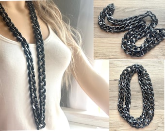 Long Acrylic necklace, black white linking acetate necklace, chain necklace, statement necklace jewelry, layering necklace