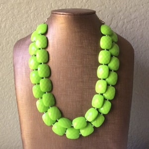 Green statement necklace, chunky green necklace, double strand necklace, lime green jewelry, beaded jewelry, everyday necklace, green