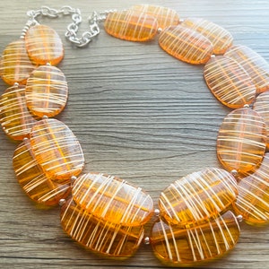 Textured Orange Statement Necklace, Big Beaded necklace, chunky beaded necklace wedding, clementine jewelry, white striped jewelry