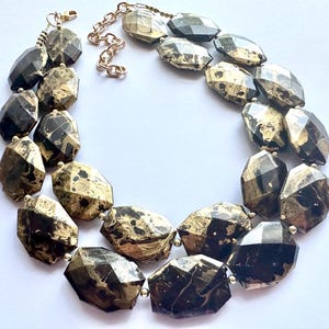 Black & Gold Necklace, Double strand gold jewelry, big beaded chunky statement necklace, black necklace, gold jewelry, gold necklace