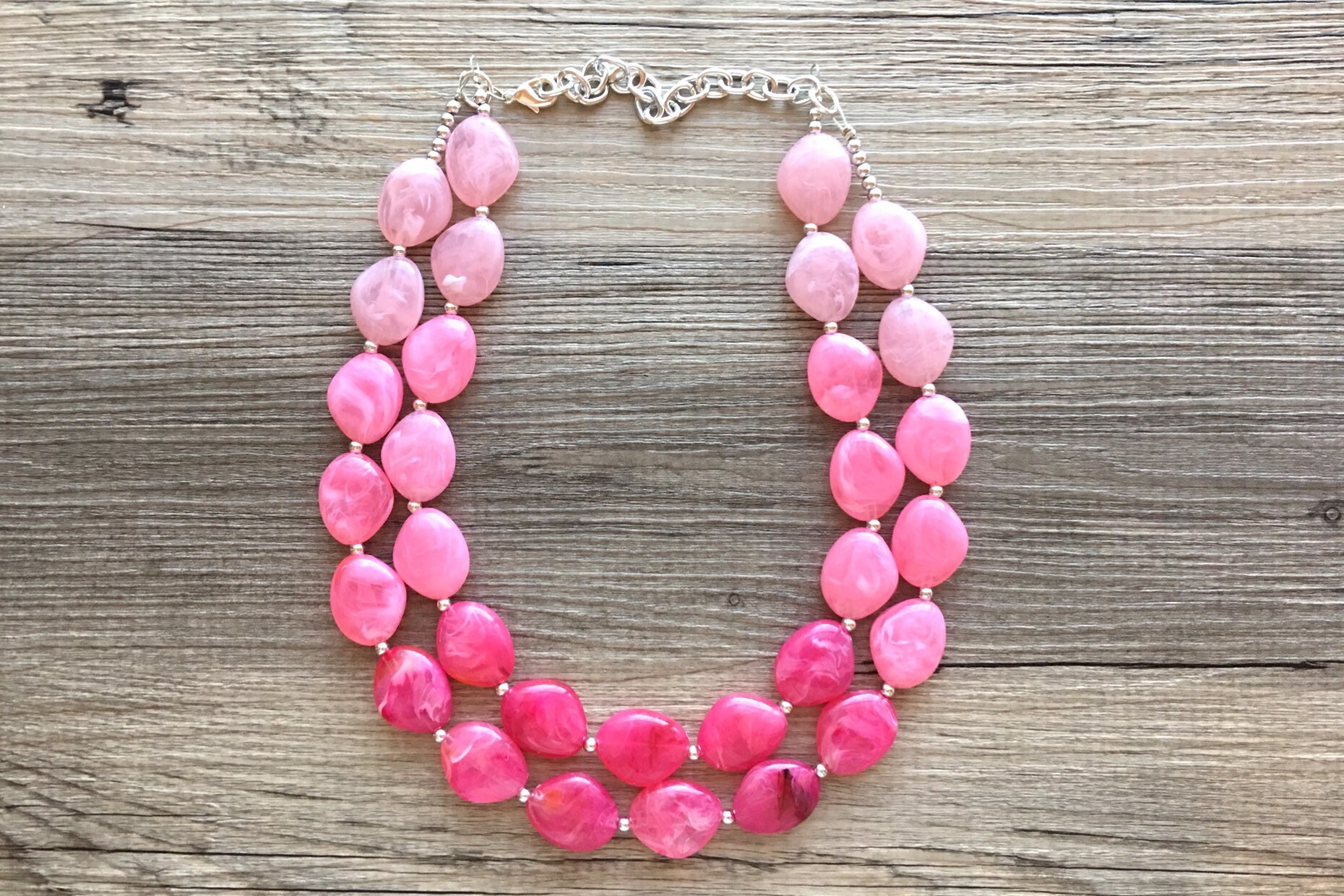 Pink Ombré Chunky Statement jewelry set Big bib beaded | Etsy