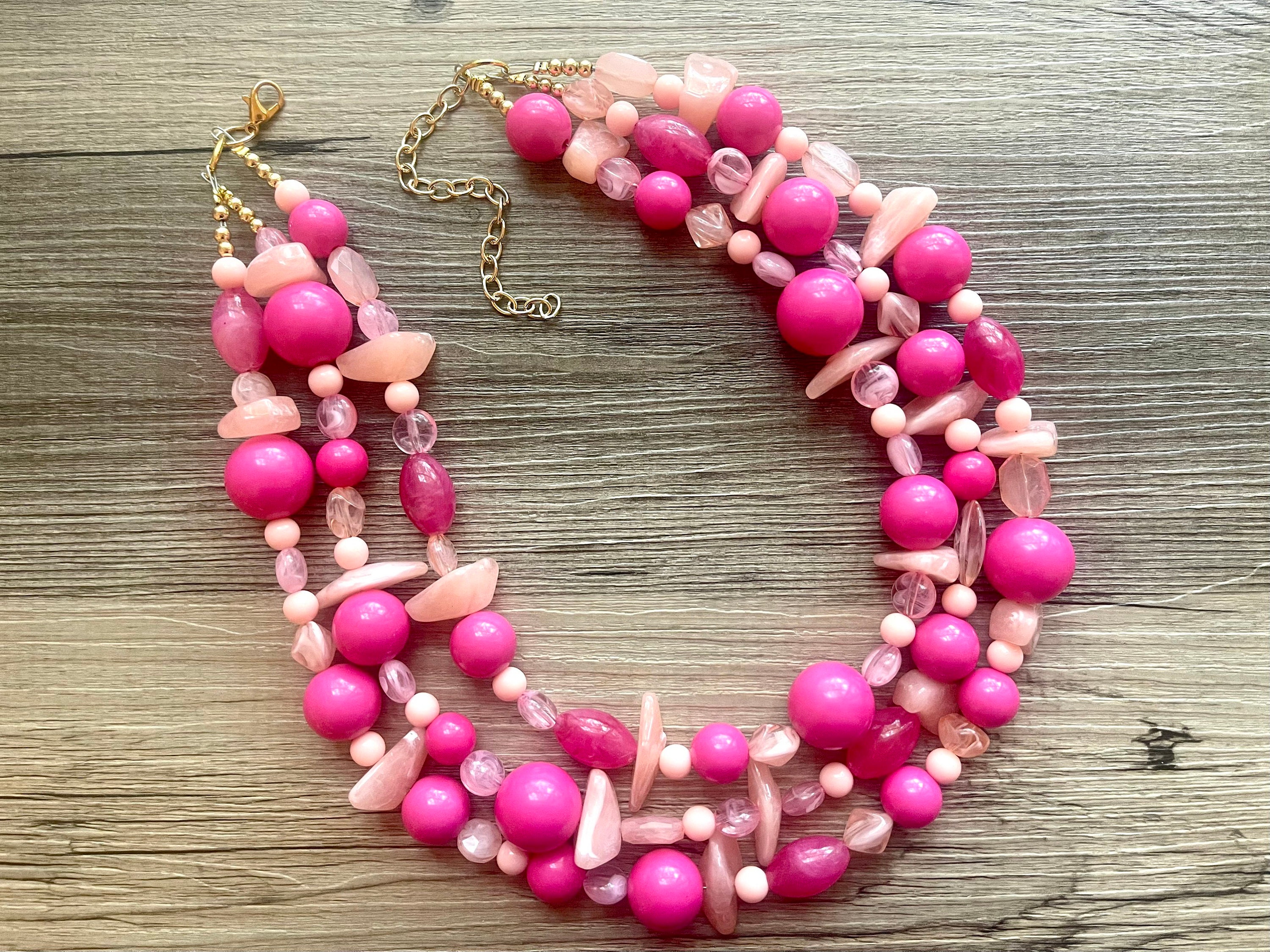 Buy Pink Wood Beaded Necklace, Hot Pink Statement Necklace, Bright Pink  Wood Beaded Necklace, All Pink Necklace. Online in India - Etsy