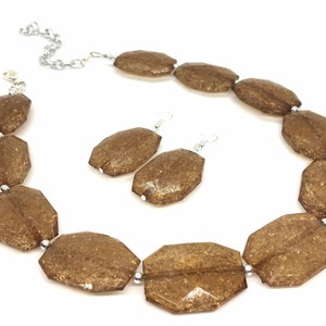 Crackle Brown Single Strand Big Beaded Statement Necklace, brown Jewelry, coffee beaded necklace, brown bridesmaid necklace jewelry