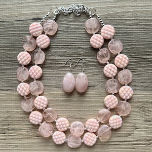 Peach Waves Bead Statement Necklace, Peach Orange 2 strand necklace, Chunky jewelry thick collar bib necklace, cream beaded necklace