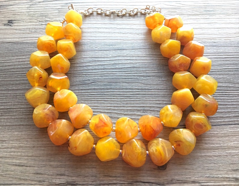 Bib necklace Firey Marigold Chunky Statement Necklace yellow bridesmaid wedding red orange Statement Necklace Big beaded jewelry
