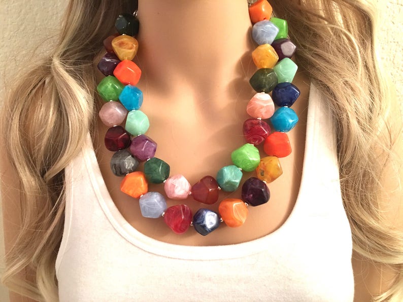 Colorful Jewelry Rainbow Beaded Necklace Chunky statement necklace rainbow jewelry big beaded necklace rainbow baby