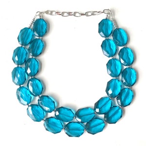 Teal Big Beaded Statement Necklace, beaded jewelry, blue jewelry, teal beaded necklace, turquoise jewelry, blue necklace, chunky beaded bib