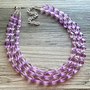 First Date Lavender Statement Necklace, triple strand beaded jewelry, light purple lavender jewelry beaded chunky necklace translucent