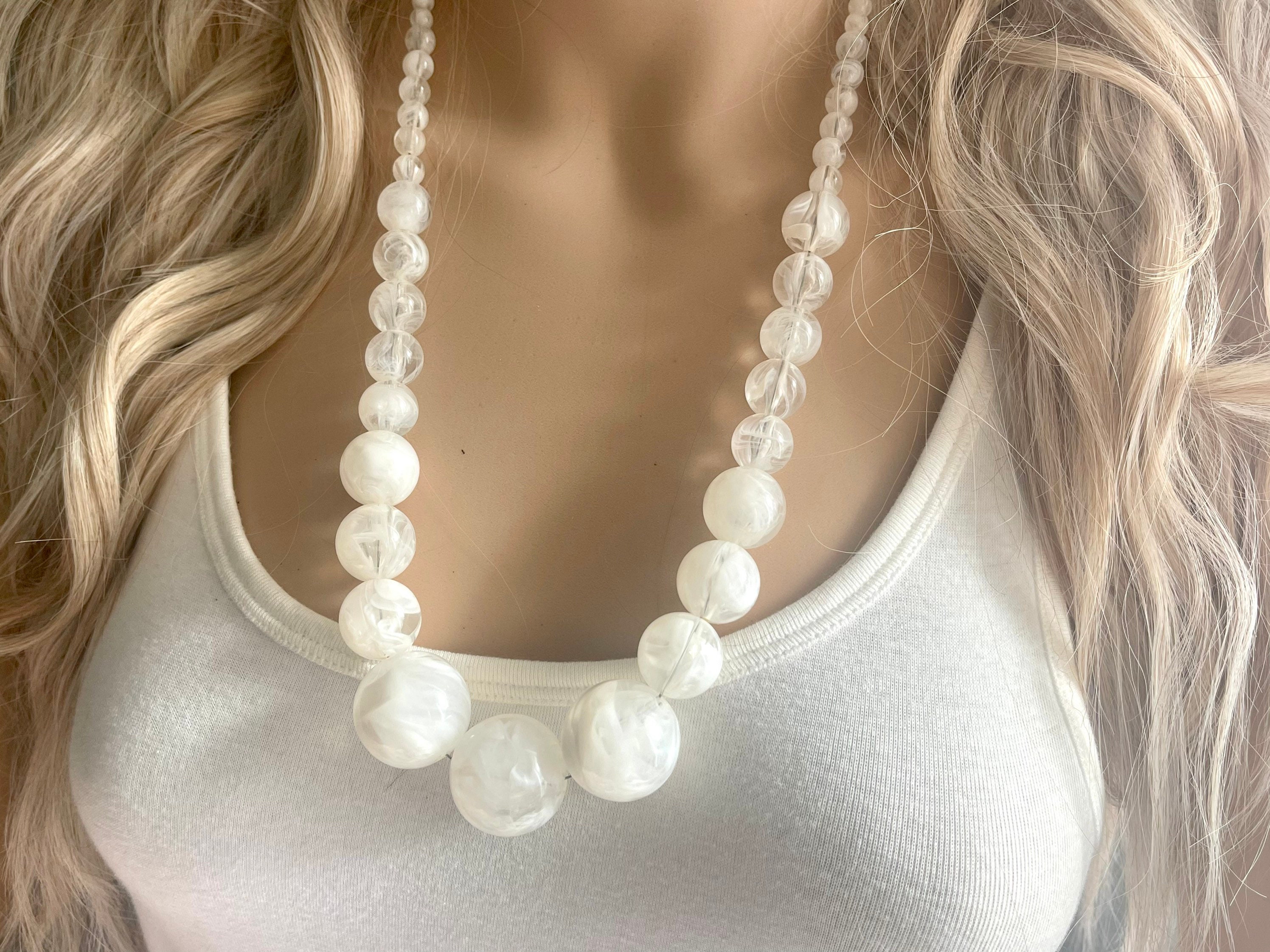Creamy Bubble Ball Long Necklace White 