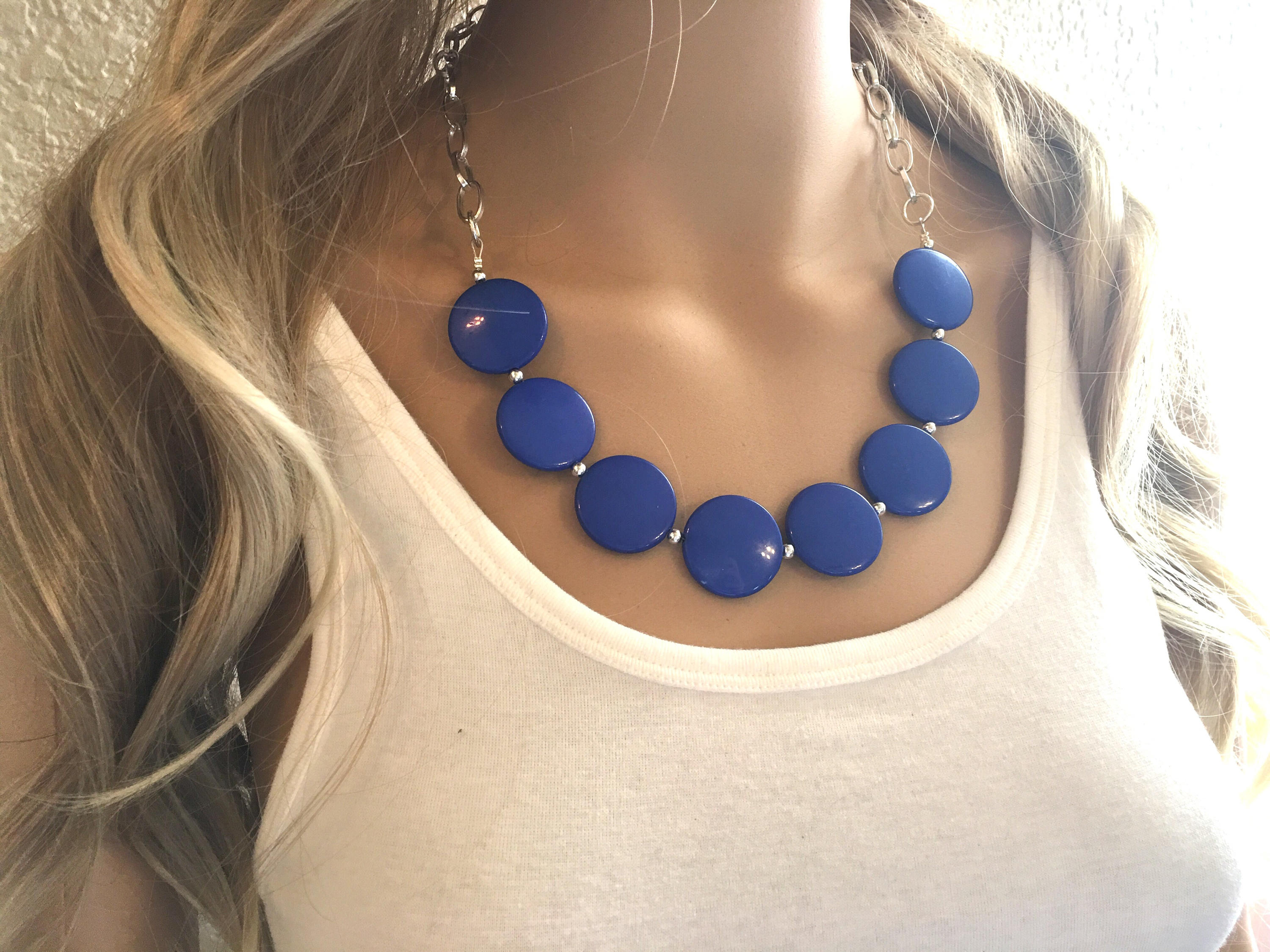 Royal Blue Statement Necklace Earring Set Blue Jewelry Your Choice of GOLD or SILVER Blue Bib Chunky Necklace Dark Blue Necklace Jewel Etsy Ireland