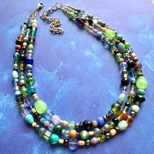 Vintage Getaway Weekend Multi-Color Rainbow Silver Necklace, neutral Chunky Statement Necklace Happy Bright Summer glass big beaded jewelry