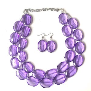 Lavender purple Chunky Statement Necklace and earrings Set, Beaded purple Jewelry, light purple bib necklace, purple earrings, lilac jewelry