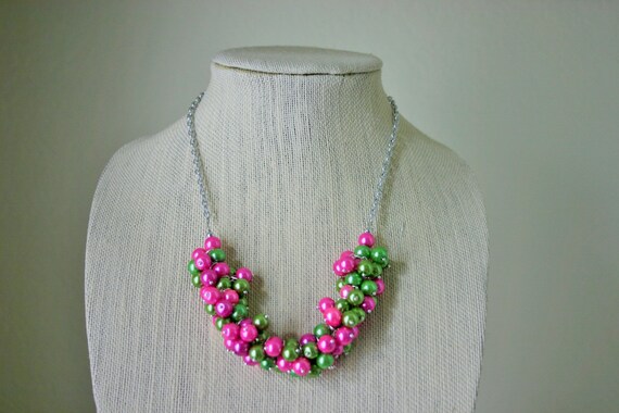 Green \u0026 Pink Cluster Necklace Preppy 
