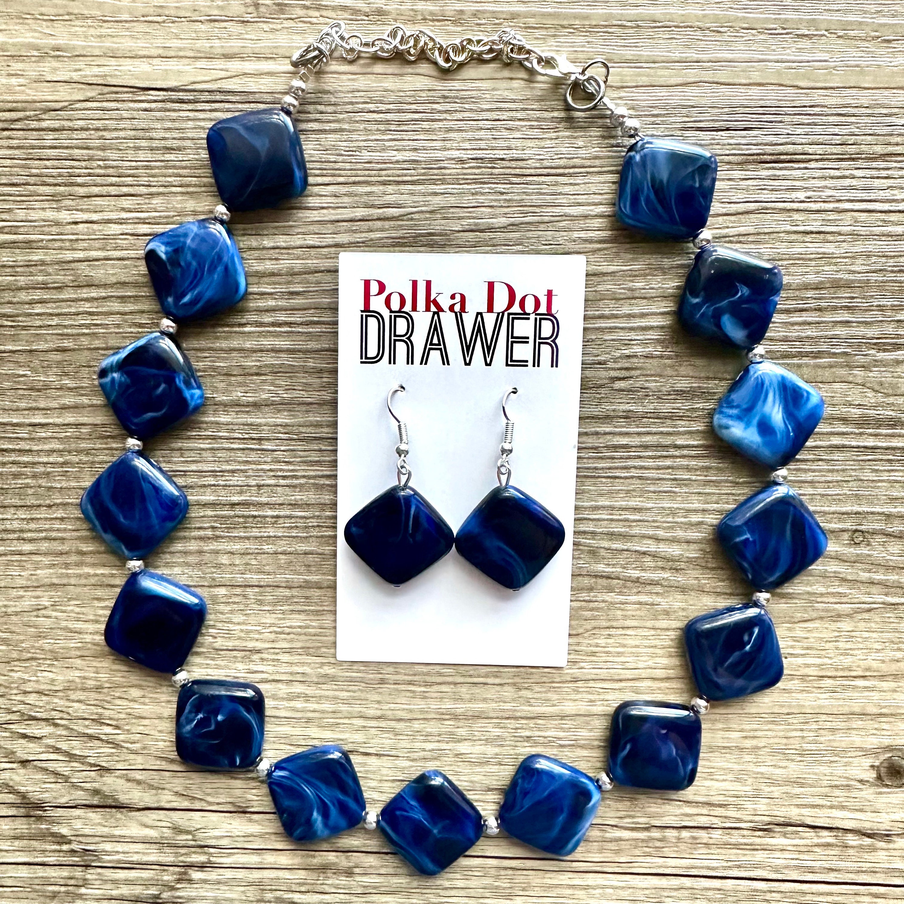Noor Blue Long Necklace + Earring Polki Set B - Kajal Naina