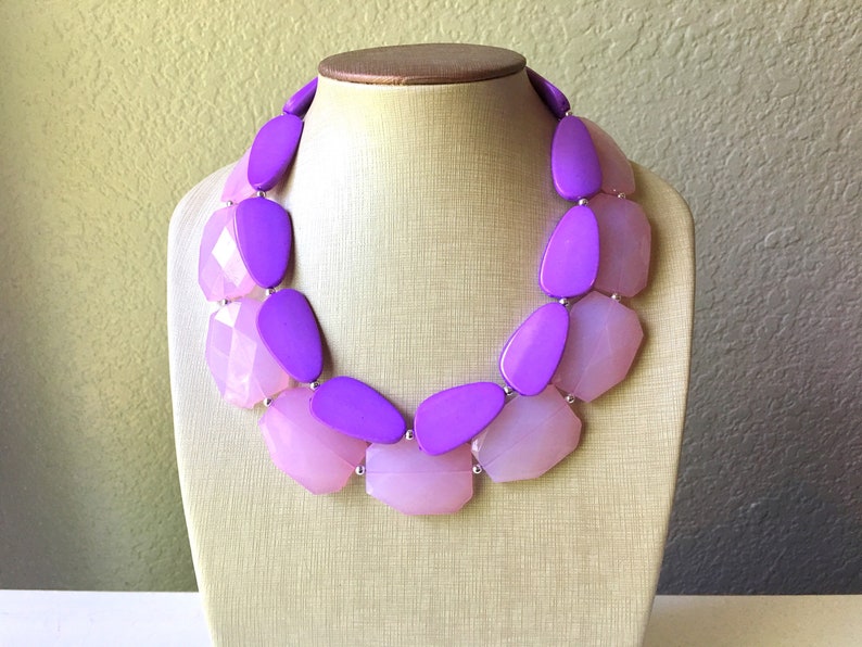 multi strand colorful jewelry pink jewelry big beaded chunky statement necklace pink necklace Chunky Statement Blush /& Purple Necklace