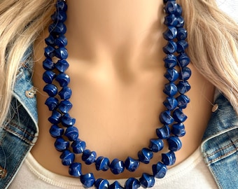 Quintessential Navy Blue Cupcake Statement Necklace, Colorful Jewelry, Chunky statement necklace, deep blue beaded dark blue, double strand