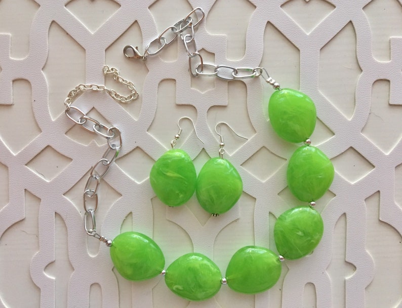 Lime Green Statement Necklace & Earring Set Lime Jewelry Etsy