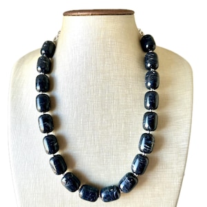 Black Chunky Statement Necklace, Big beaded jewelry Single Strand Resin earrings bracelet Bib silver set bridesmaid wedding gifts for women