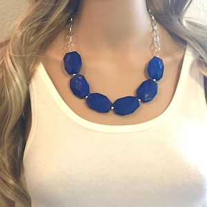 Royal blue Statement Necklace & Earring set, blue jewelry, Your Choice of GOLD or SILVER, navy bib chunky necklace, dark blue round necklace