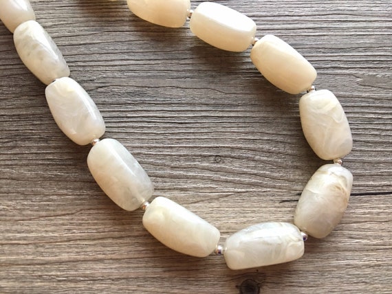 Cream Big Bead Necklace single Strand Statement Jewelry cream Chunky bib bridesmaid necklace eggshell jewelry beaded jewelry