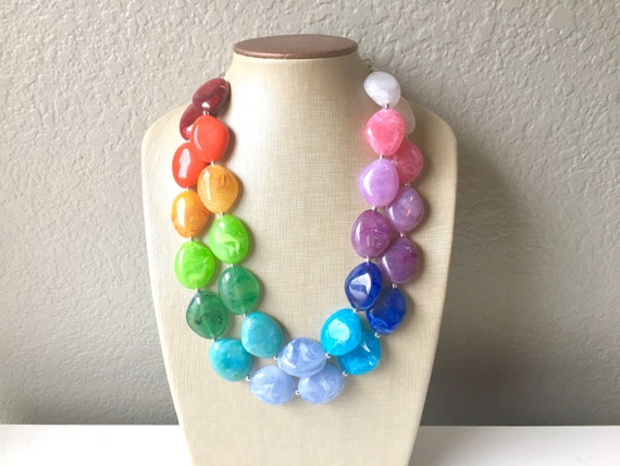 Colorful Jewelry Rainbow Beaded Necklace Chunky statement necklace rainbow jewelry big beaded necklace rainbow baby