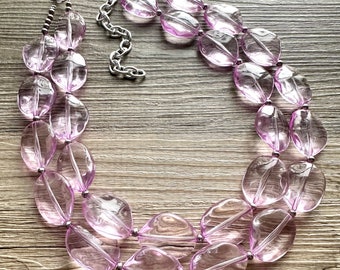 Lavender Haze beaded Necklace, 2 strand jewelry, big beaded chunky statement necklace, purple lavender Lilac bubble acrylic necklace