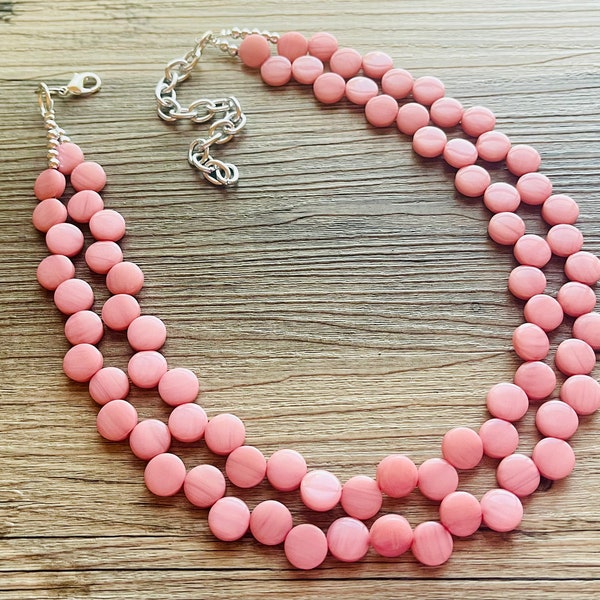 Blush Pink Double Statement Necklace, Chunky Jewelry Big Beaded Necklace, light pink Necklace, baby pink Jewelry bubble Earrings