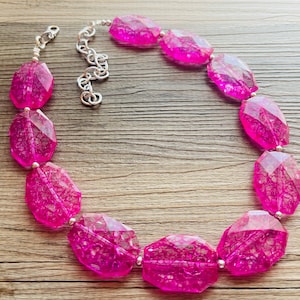 Hot Pink Rock Candy Single Statement Necklace, Earrings Chunky Jewelry Big Beaded Necklace, dark pink Necklace, magenta bubble