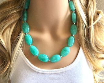 Mint statement ketting, dikke ketting met enkele streng, mintgroene sieraden, lentesieraden, groene ketting, mintgroene kralenketting