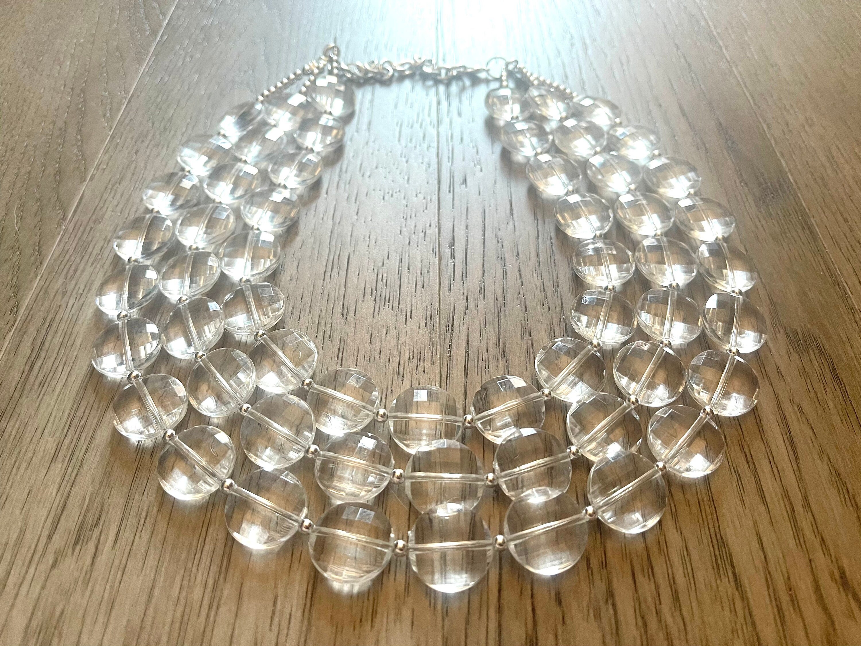 Chunky Clear Crystal Statement Necklace Faceted Everyday Neutral Jewelry Statement Necklace Triple Silver Accents Chunky Bib Necklace Etsy Canada