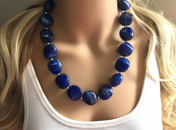 Dark Blue Statement Necklace Jewelry 