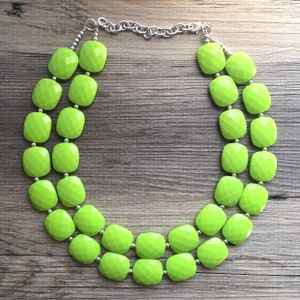 Green Apple statement necklace, chunky green necklace, double strand necklace, lime green jewelry, beaded jewelry, everyday necklace, green
