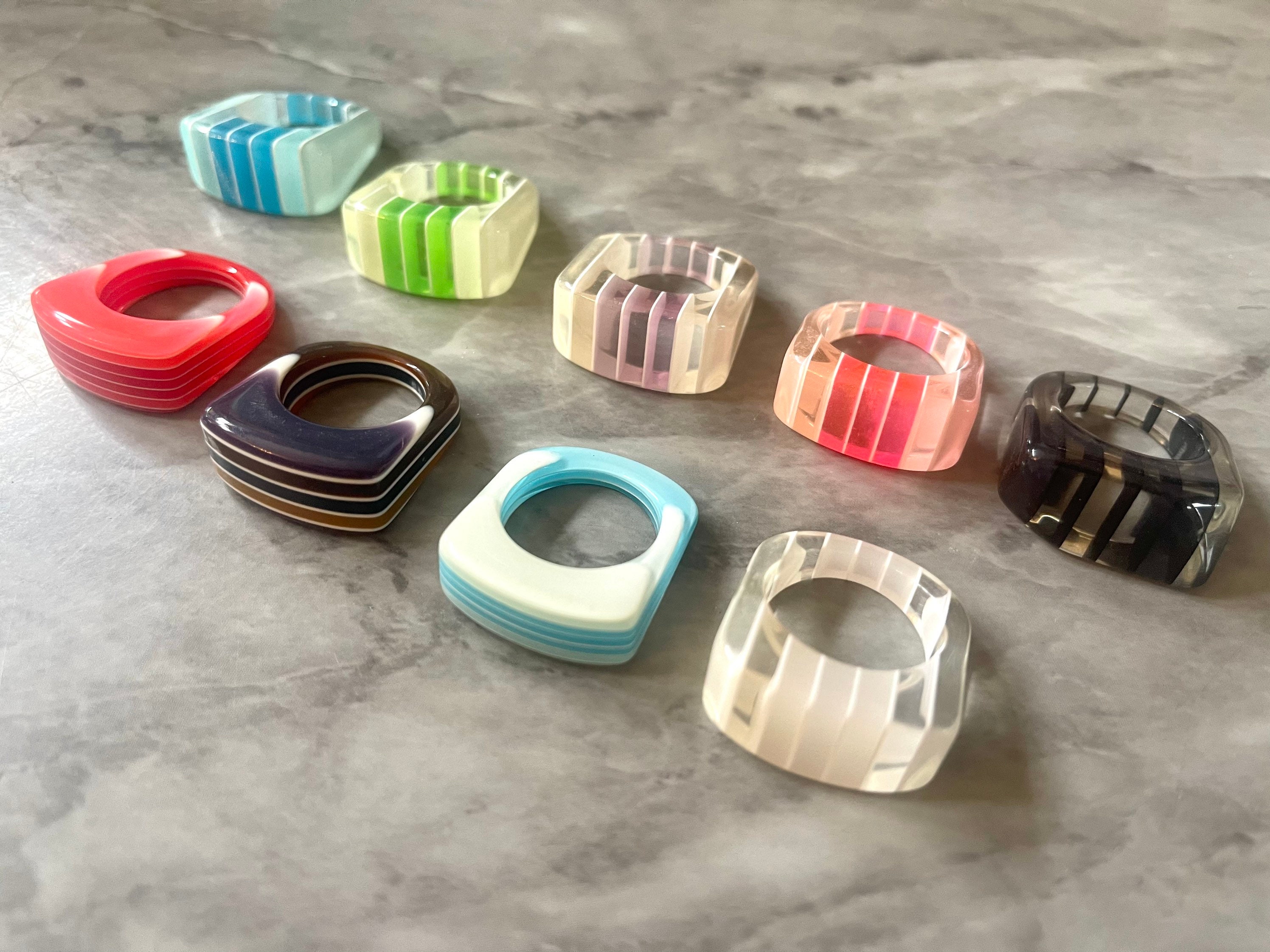 Laser Acrylic Cut Rainbow Stack Rings, Chunky Retro Rings, Thick Rings ...